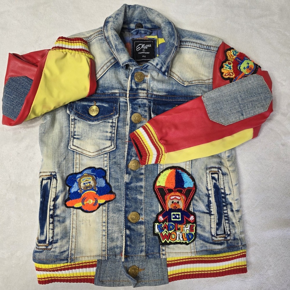Junior Elite Premium Denim‎ Jacket Size Child 4-5 Flight Plane Patches Parachute
